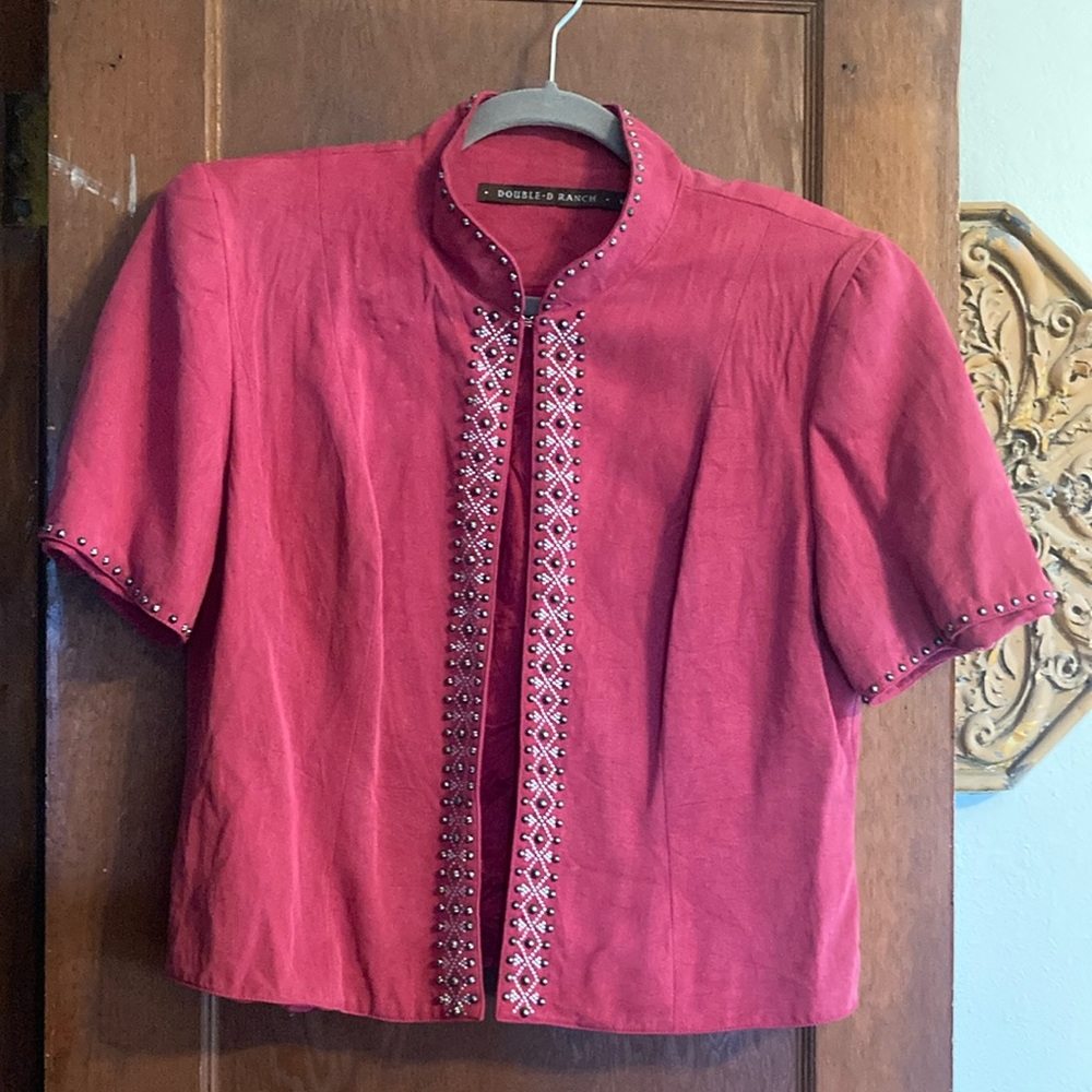 Double D Ranch red Embellished Short Sleeve Blouse